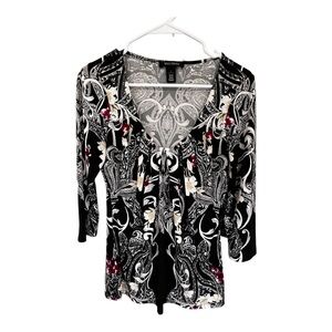 White House Black Market Black and White Paisley Blouse